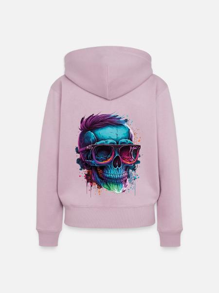 Knalliger Hipster-totenkopf Mit Sonnenbrille - Frauen Premium Bio Zip Hoodie - Altrosa