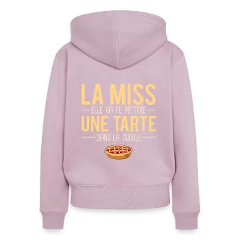 La miss elle va te mettre une tarte dans la gueule - Sweat à capuche zippé Premium bio Femme - rose poudré - Dos - Julia (174cm)
