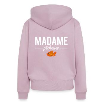 Madame pêcheuse femme pêche - Sweat à capuche zippé Premium bio Femme - rose poudré - Dos - Julia (174cm)
