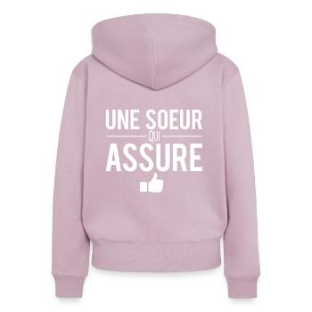 Une soeur qui assure meilleure soeur famille - Sweat à capuche zippé Premium bio Femme - rose poudré - Dos - Julia (174cm)