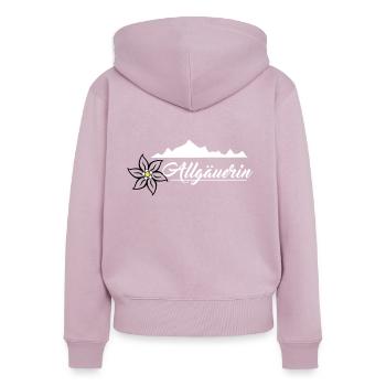 Allgäuerin - Bergkette & Edelweiss Design Weiß - Frauen Premium Bio Zip Hoodie - Altrosa - Hinten - Julia (174cm)