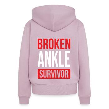 Rétablissez-vous bientôt Broken Ankle Broken Ankle Survivor - Sweat à capuche zippé Premium bio Femme - rose poudré - Dos - Julia (174cm)