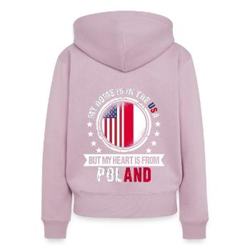 Drapeau polonais américain Cœur de Pologne Patriot - Sweat à capuche zippé Premium bio Femme - rose poudré - Dos - Julia (174cm)