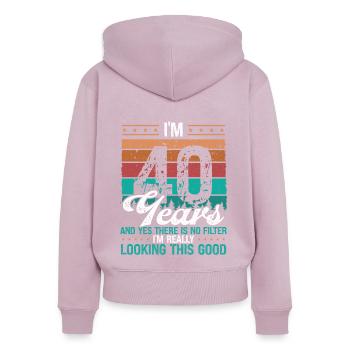 40e anniversaire Pas de filtre Drôle 40 ans - Sweat à capuche zippé Premium bio Femme - rose poudré - Dos - Julia (174cm)
