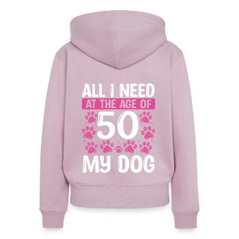 Chien de 50 ans Maman Chien Papa 50e anniversaire - Sweat à capuche zippé Premium bio Femme - rose poudré - Dos - Julia (174cm)