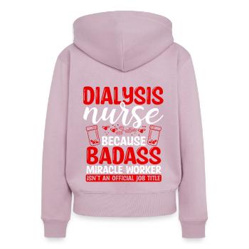 Infirmière en dialyse Faiseur de miracles Soins infirmiers Essentiels - Sweat à capuche zippé Premium bio Femme - rose poudré - Dos - Julia (174cm)