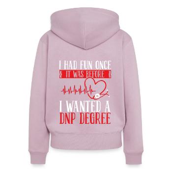DNP Nurse DNP Doctor Essentials DNP Degree - Women's Premium Organic Zip Hoodie - dusky pink - Back - Julia (174cm)