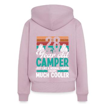28 Year Old Camper Scouting Camping 28 Birthday - Women's Premium Organic Zip Hoodie - dusky pink - Back - Julia (174cm)