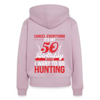 50 ans Chasseur 50e anniversaire Idée pour la chasse - Sweat à capuche zippé Premium bio Femme - rose poudré - Dos - Julia (174cm)