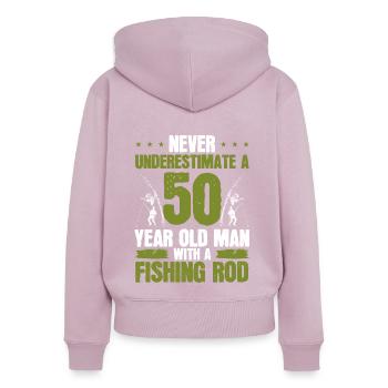 50 Year Old Fisherman Fishing Rod 50th Birthday - Frauen Premium Bio Zip Hoodie - Altrosa - Hinten - Julia (174cm)