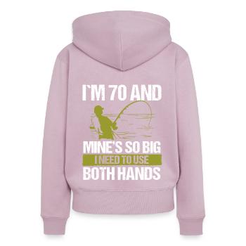 Leurre de pêche de 70 ans Canne de pêcheur Drôle 70 - Sweat à capuche zippé Premium bio Femme - rose poudré - Dos - Julia (174cm)