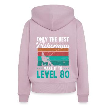80 Fishing Level 80 Year Old Angler Fisherman - Women's Premium Organic Zip Hoodie - dusky pink - Back - Julia (174cm)