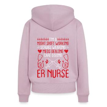 Urgence Médicale ER Tech Night Shift ER Infirmière - Sweat à capuche zippé Premium bio Femme - rose poudré - Dos - Julia (174cm)