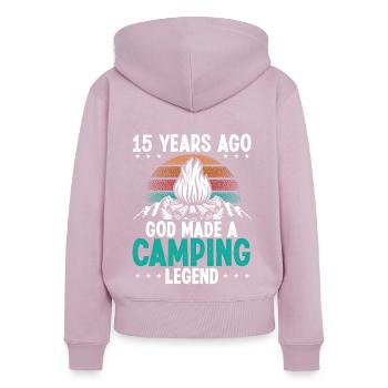 15 Year Old Camping Legend Scout 15Birthday Camper - Women's Premium Organic Zip Hoodie - dusky pink - Back - Julia (174cm)