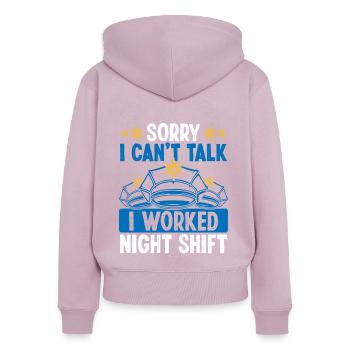 Night Shift Policeman I cant talk Police OfficerNi - Frauen Premium Bio Zip Hoodie - Altrosa - Hinten - Julia (174cm)