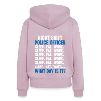 Policier de nuit Quel jour Policier - Sweat à capuche zippé Premium bio Femme - rose poudré - Dos - Julia (174cm)