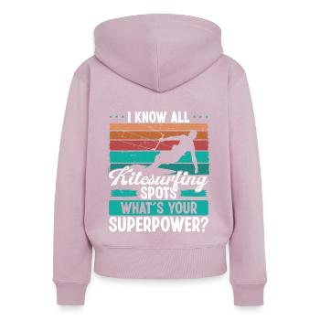 Kiteboarder Kitesurfing Spot Whats your Superpower - Women's Premium Organic Zip Hoodie - dusky pink - Back - Julia (174cm)