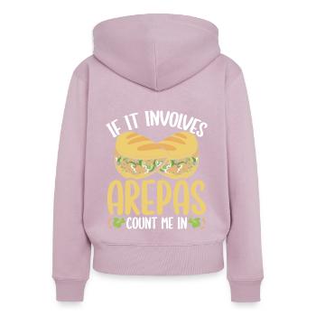 Amoureux de l’arepa colombien Comptez-moi dans la nourriture vénézuélienne - Sweat à capuche zippé Premium bio Femme - rose poudré - Dos - Julia (174cm)