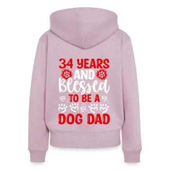 34 Anniversaire Chien Béni Papa 34 ans Chien Père - Sweat à capuche zippé Premium bio Femme - rose poudré - Dos - Julia (174cm)