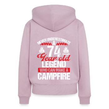 74 ans Camper Scout scout 74 anniversaire - Sweat à capuche zippé Premium bio Femme - rose poudré - Dos - Julia (174cm)