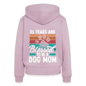 Chien de 81 ans Maman 81 Anniversaire Rétro Chien Mère - Sweat à capuche zippé Premium bio Femme - rose poudré - Dos - Julia (174cm)