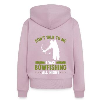 Bowfisher Do not talk to me Bowfishing Fisherman - Women's Premium Organic Zip Hoodie - dusky pink - Back - Julia (174cm)
