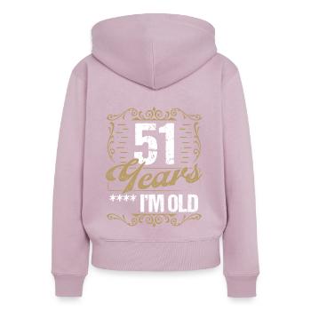 Sarcasme de 51 ans dans une vieille idée d’humour vintage51 Ye - Sweat à capuche zippé Premium bio Femme - rose poudré - Dos - Julia (174cm)