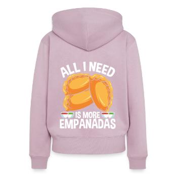 Empanada Lover Tout ce dont j'ai besoin, c'est plus d'hispanique latin - Sweat à capuche zippé Premium bio Femme - rose poudré - Dos - Julia (174cm)
