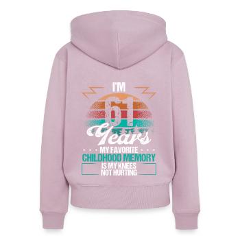 61 Year Old Knee Injury Humor Funny Birthday Idea - Frauen Premium Bio Zip Hoodie - Altrosa - Hinten - Julia (174cm)