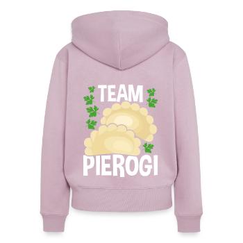 Pierogi Lover Team Pierogi Maker Cuisine polonaise - Sweat à capuche zippé Premium bio Femme - rose poudré - Dos - Julia (174cm)
