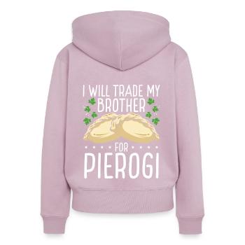 Pierogi Maker échange mon frère contre de la nourriture polonaise - Sweat à capuche zippé Premium bio Femme - rose poudré - Dos - Julia (174cm)