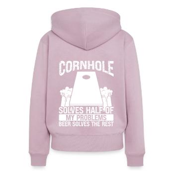 Cornhole Player solves half of Beer Drinking Toss - Women's Premium Organic Zip Hoodie - dusky pink - Back - Julia (174cm)