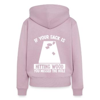 Le joueur de Cornhole Sack frappant du bois a raté le trou - Sweat à capuche zippé Premium bio Femme - rose poudré - Dos - Julia (174cm)