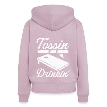 Cornhole Player Tosssing and Drinking Beer Tosser - Women's Premium Organic Zip Hoodie - dusky pink - Back - Julia (174cm)