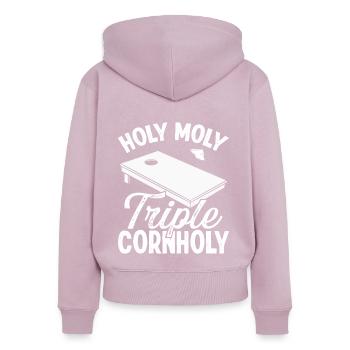 Cornhole Player Holy Moly Triple Cornholy Tosser - Sweat à capuche zippé Premium bio Femme - rose poudré - Dos - Julia (174cm)