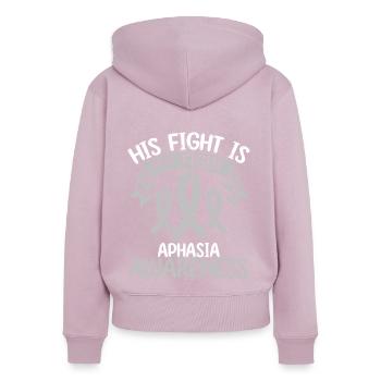 Mois du ruban aphasique Son combat est mon combat - Sweat à capuche zippé Premium bio Femme - rose poudré - Dos - Julia (174cm)