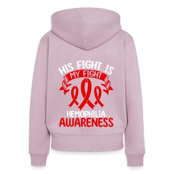 Mois du ruban de l’hémophilie Son combat est mon combat - Sweat à capuche zippé Premium bio Femme - rose poudré - Dos - Julia (174cm)
