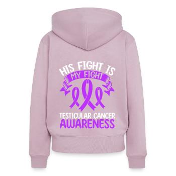 Ruban du cancer du testicule Son combat est mon combat - Sweat à capuche zippé Premium bio Femme - rose poudré - Dos - Julia (174cm)