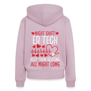 Technicienne de salle d’urgence de nuit Infirmière en salle d’urgence - Sweat à capuche zippé Premium bio Femme - rose poudré - Dos - Julia (174cm)