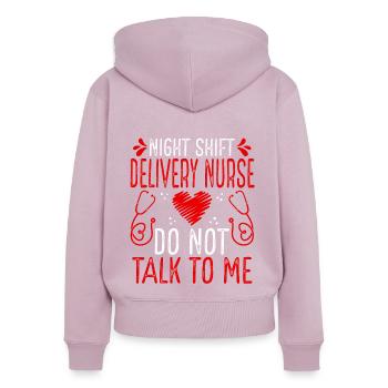 Night Shift Delivery Nurse Do not talk to me - Women's Premium Organic Zip Hoodie - dusky pink - Back - Julia (174cm)
