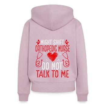 Infirmière orthopédique de nuit Ne me parlez plus - Sweat à capuche zippé Premium bio Femme - rose poudré - Dos - Julia (174cm)