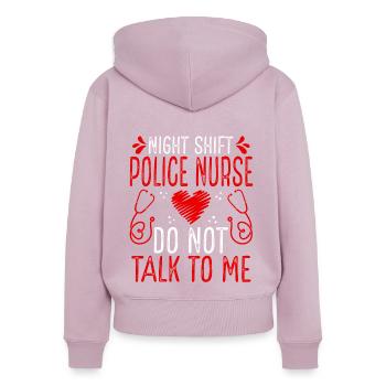 Infirmière de police de nuit Ne me parlez plus - Sweat à capuche zippé Premium bio Femme - rose poudré - Dos - Julia (174cm)
