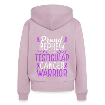 Mouvement de sensibilisation au cancer des testicules Ruban neveu - Sweat à capuche zippé Premium bio Femme - rose poudré - Dos - Julia (174cm)