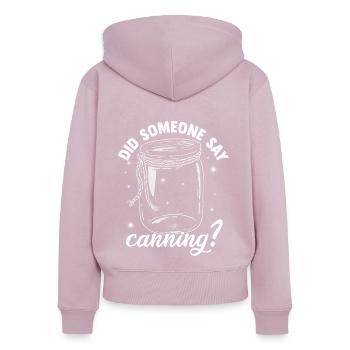 Est-ce que quelqu'un a dit Canning Season Food - Sweat à capuche zippé Premium bio Femme - rose poudré - Dos - Julia (174cm)