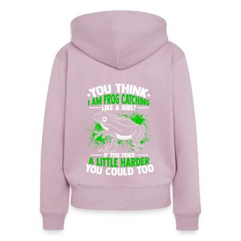Grenouille Attraper Comme Une Fille Grenouille Crapauds Grenouille Catcher - Sweat à capuche zippé Premium bio Femme - rose poudré - Dos - Julia (174cm)