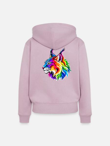 Leuchtender Regenbogen-Luchs - Frauen Premium Bio Zip Hoodie - Altrosa