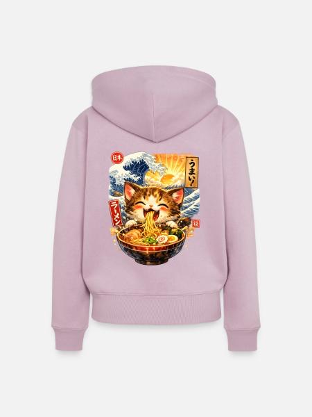 Ramen is Life Noodle Cat - Frauen Premium Bio Zip Hoodie - Altrosa