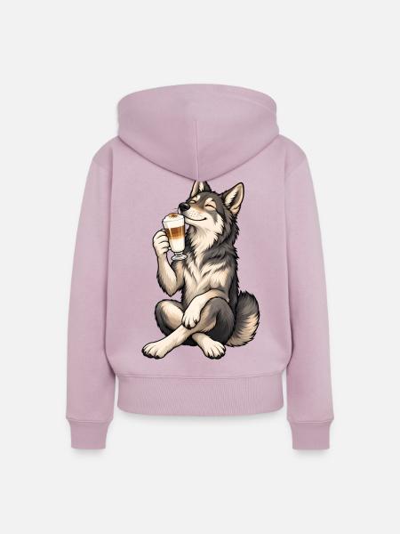 Wolfshund mit Latte Macchiato - Frauen Premium Bio Zip Hoodie - Altrosa