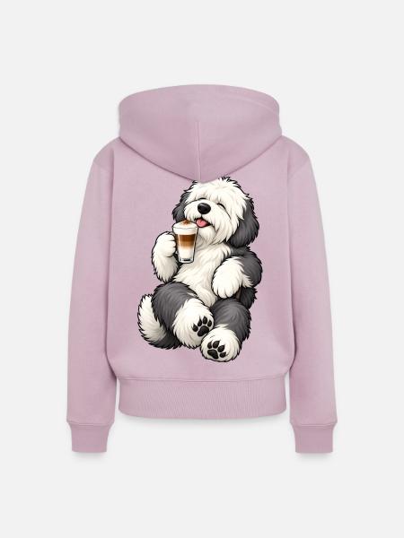 Bobtail mit Latte Macchiato - Frauen Premium Bio Zip Hoodie - Altrosa