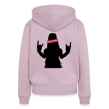 Mauvaise fille - Sweat à capuche zippé Premium bio Femme - rose poudré - Dos - Julia (174cm)
